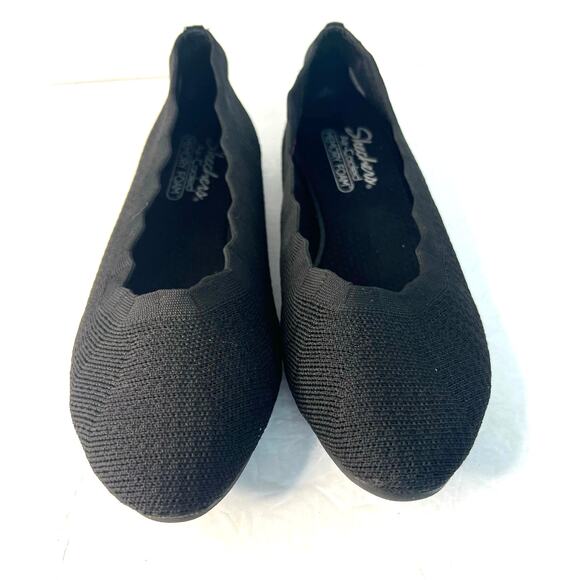 Skechers Cleo Black Scalloped Memory Foam Air Cooled Fabric SlipOn Flat Shoes 11 - Picture 3 of 13